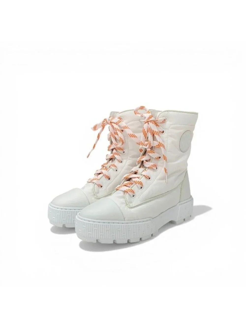 Hermes Fresh Boots Short Shoes Nylon Leather White Orange Lace